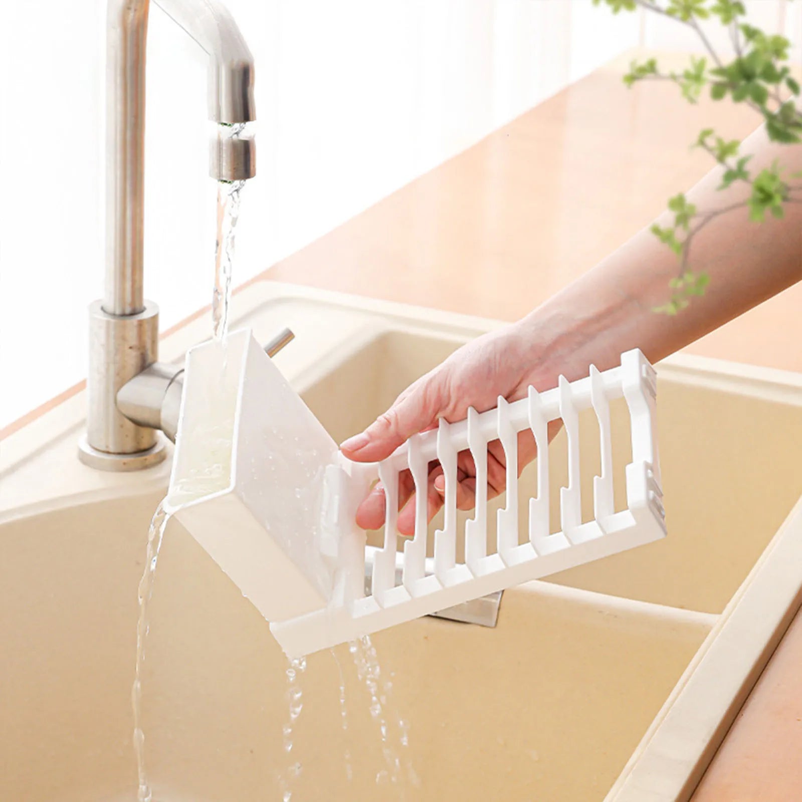 Foldable Dish Drying Rack — Compact Counter Drainer with Utensil Holder