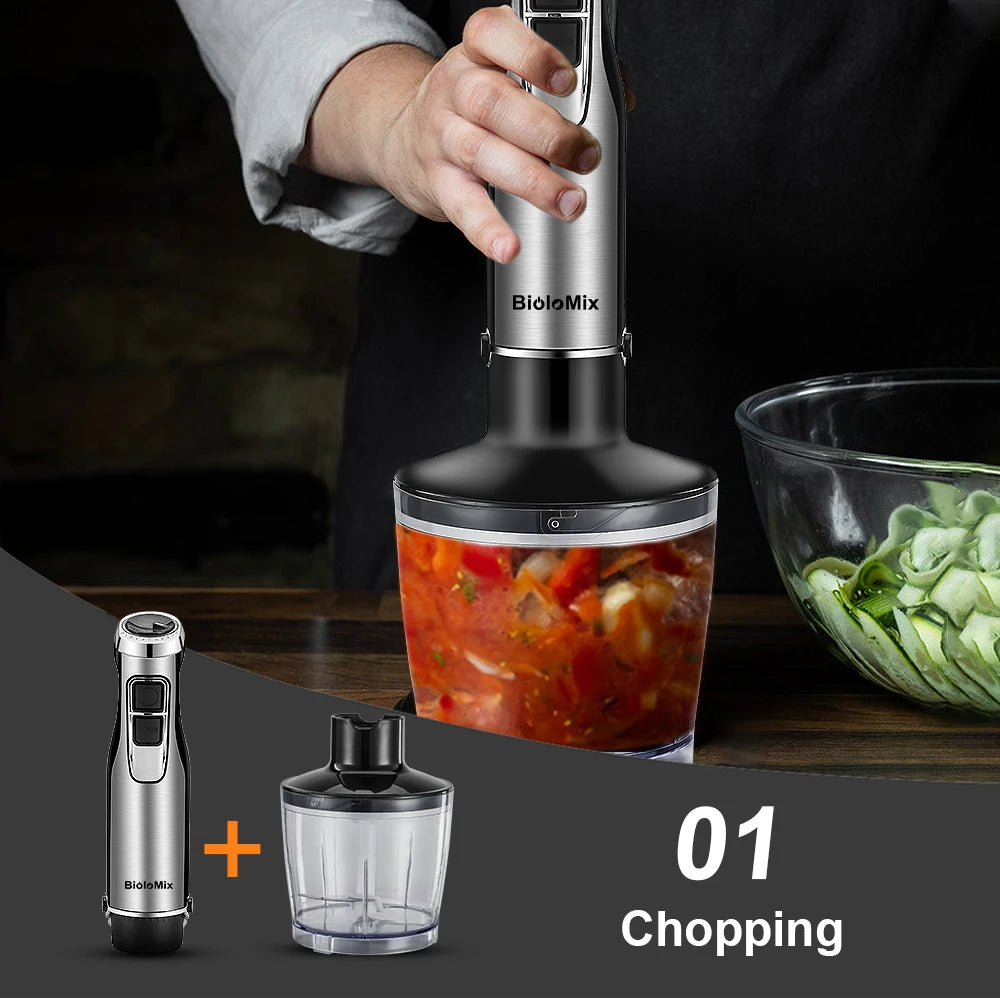 BioloMix 4-in-1 Immersion Hand Blender — 1200W, 6 Speeds with Chopper & Whisk