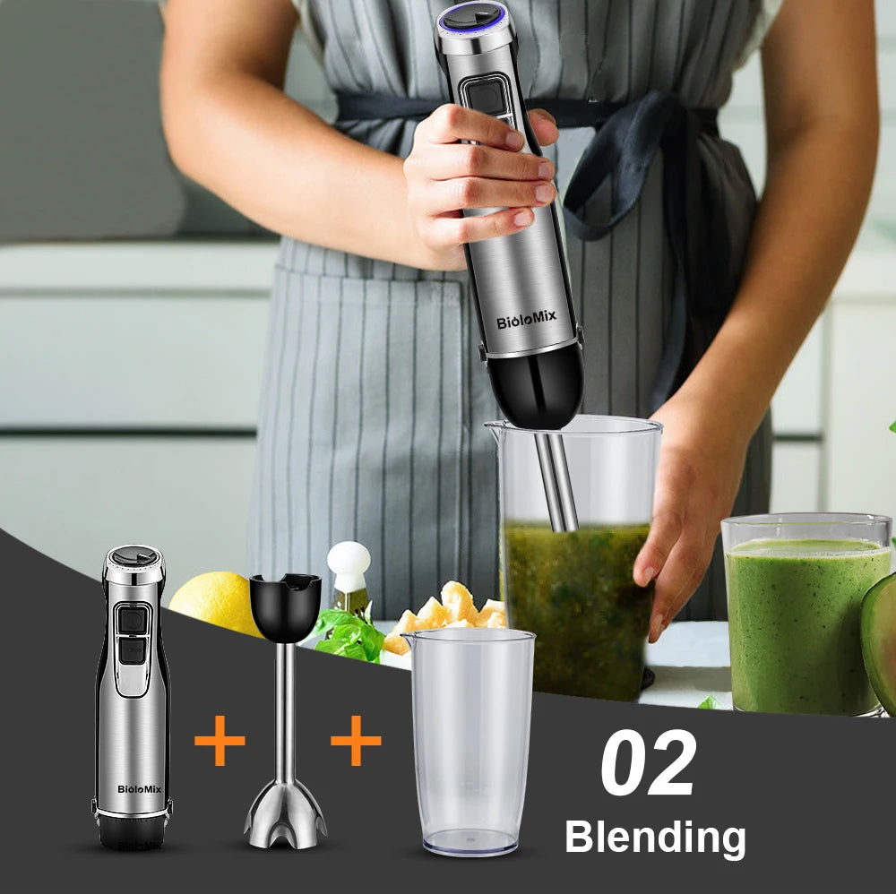 BioloMix 4-in-1 Immersion Hand Blender — 1200W, 6 Speeds with Chopper & Whisk