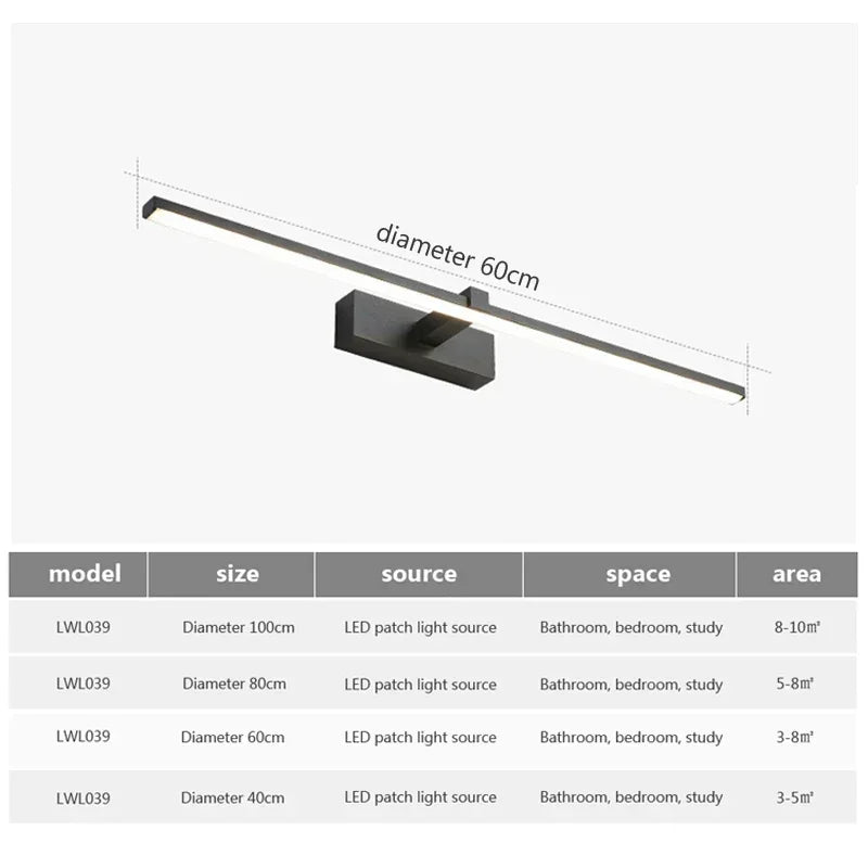 Modern LED Bathroom Mirror Wall Light — Aluminum, 3 Color Temperatures