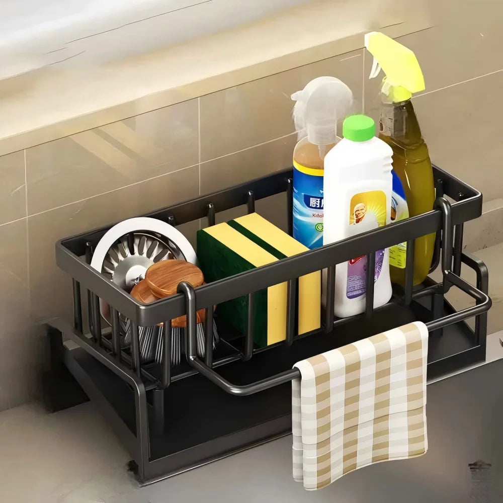 Tap-Mounted Kitchen Spice & Utensil Shelf with Drainage Rack