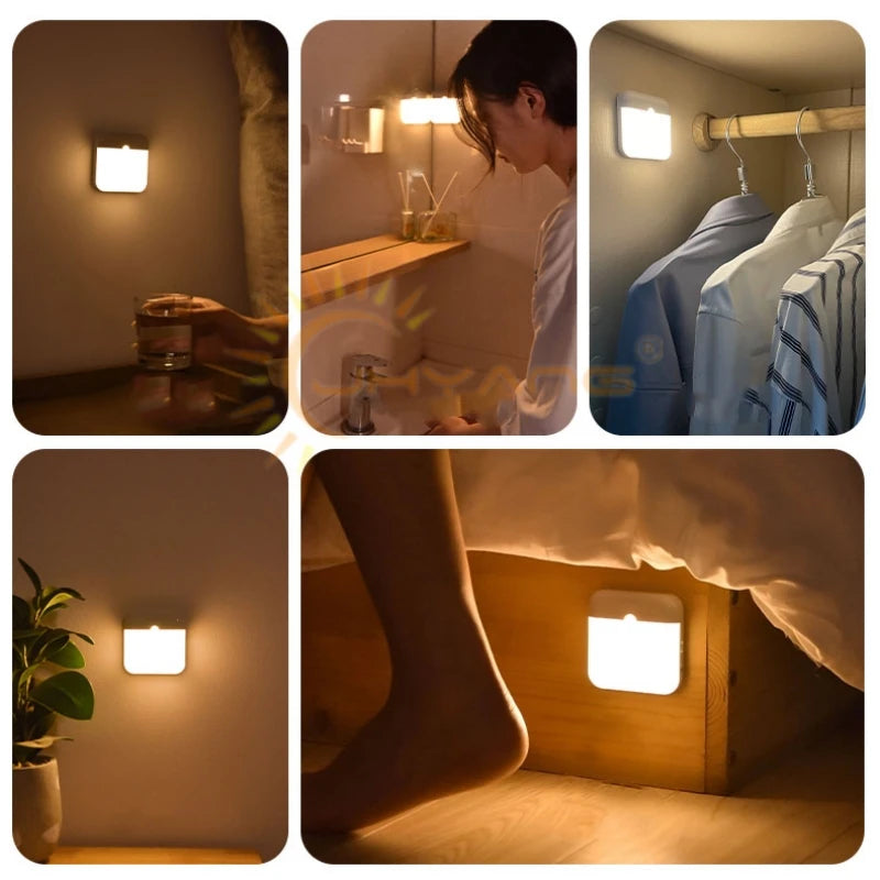 Motion Sensor LED Night Light – USB Rechargeable Square Lamp