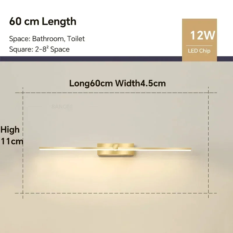 Modern LED Bathroom Mirror Wall Light — Aluminum, 3 Color Temperatures