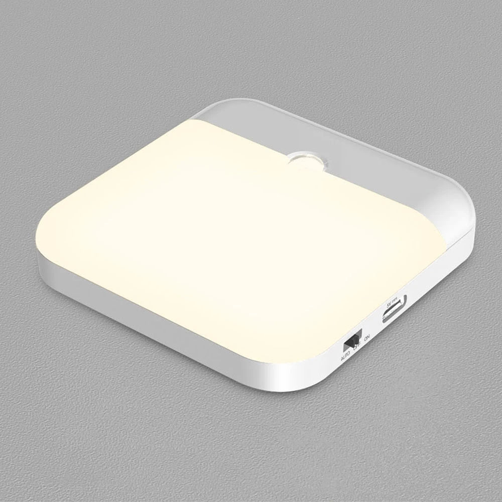 Motion Sensor LED Night Light – USB Rechargeable Square Lamp