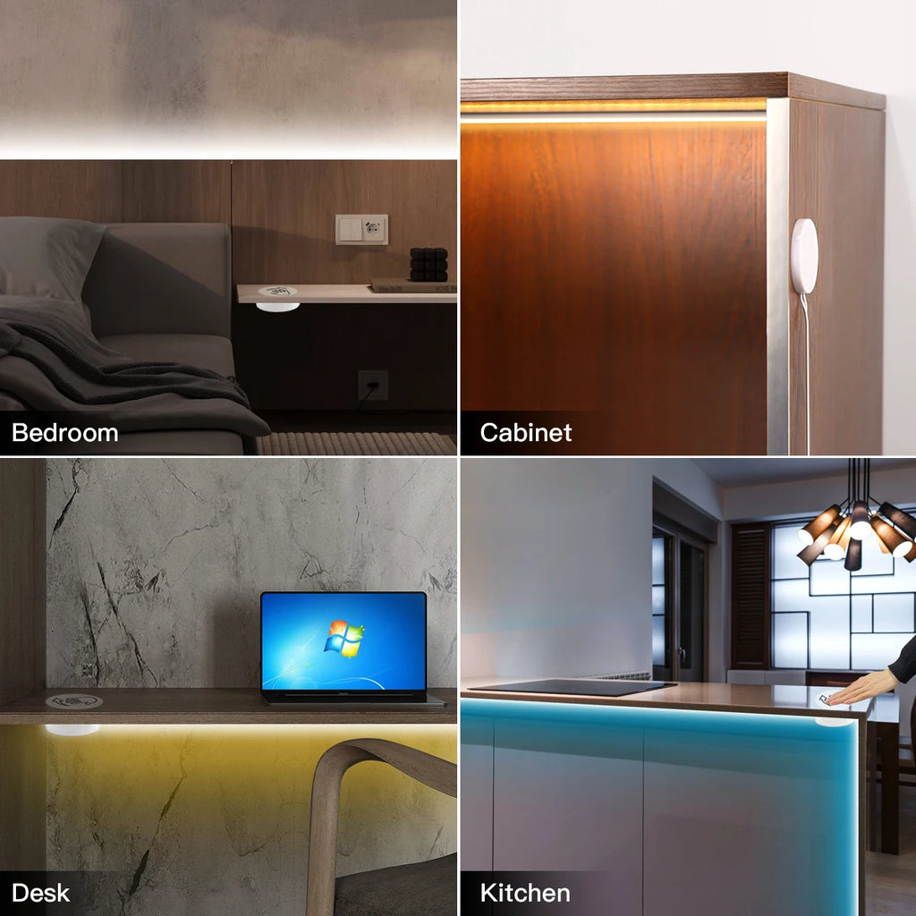 LED Neon Strip Light with Hand Scan & Touch Dimmer Switch – Waterproof Cabinet Backlight