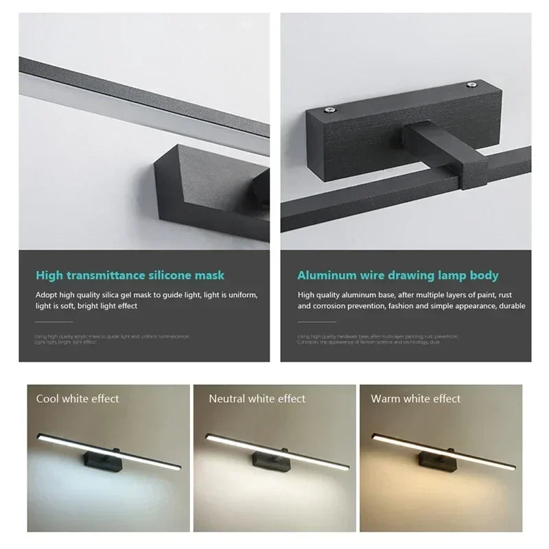 Modern LED Bathroom Mirror Wall Light — Aluminum, 3 Color Temperatures