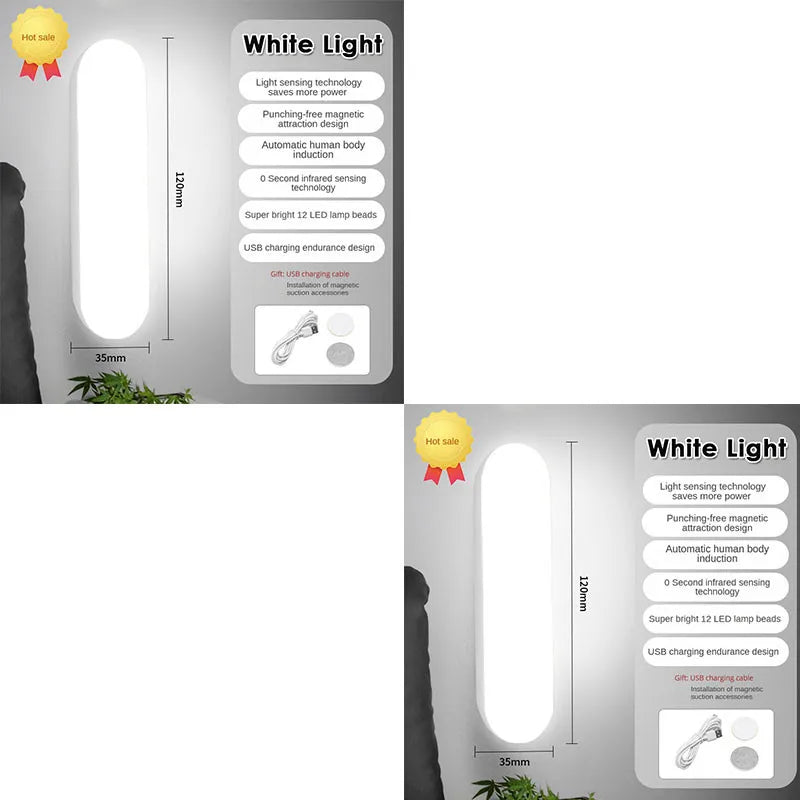 Wireless LED Motion Sensor Night Light — USB Rechargeable Magnetic Lamp