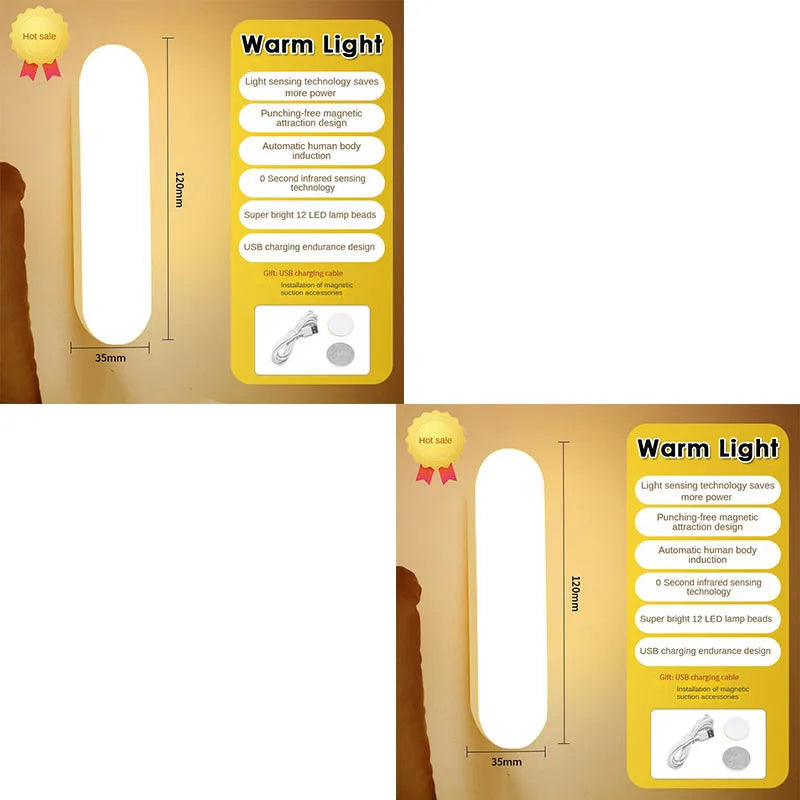 Wireless LED Motion Sensor Night Light — USB Rechargeable Magnetic Lamp
