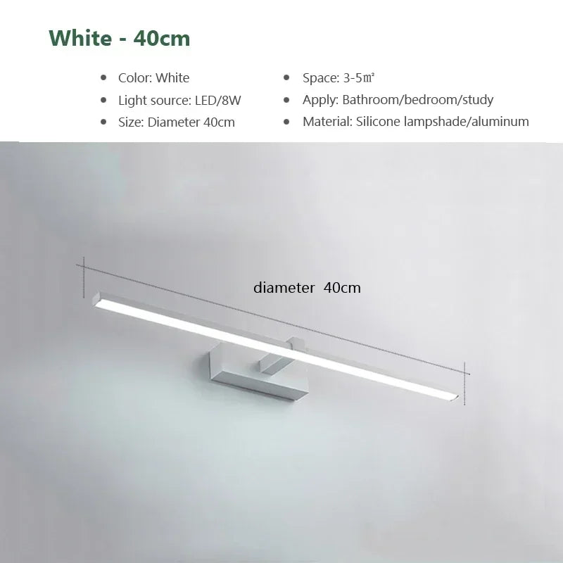 Modern LED Bathroom Mirror Wall Light — Aluminum, 3 Color Temperatures