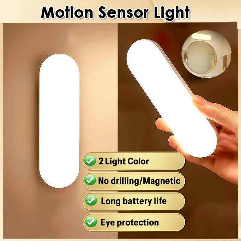 Wireless LED Motion Sensor Night Light — USB Rechargeable Magnetic Lamp