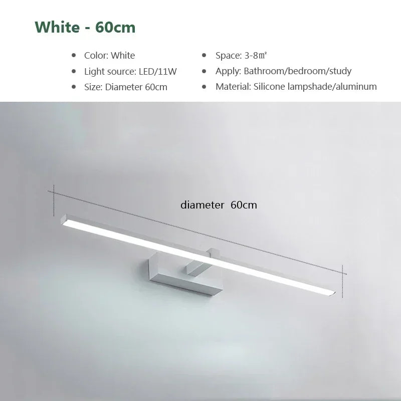Modern LED Bathroom Mirror Wall Light — Aluminum, 3 Color Temperatures