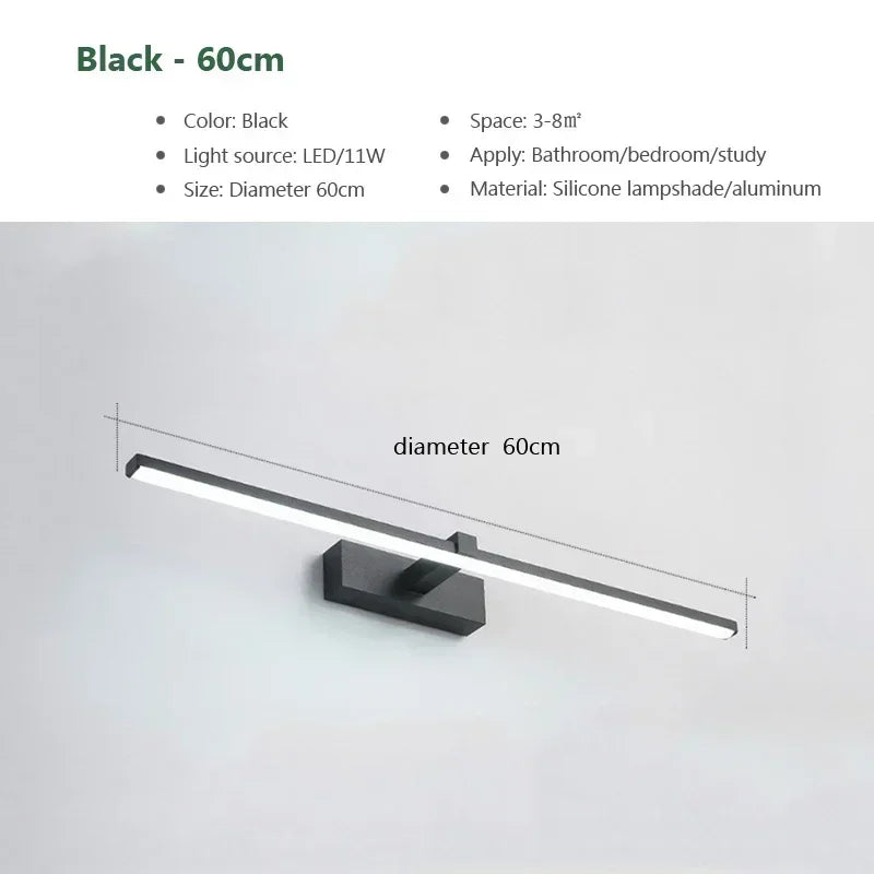 Modern LED Bathroom Mirror Wall Light — Aluminum, 3 Color Temperatures