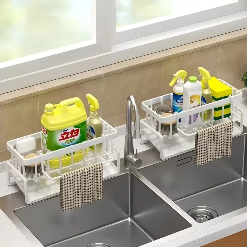 Tap-Mounted Kitchen Spice & Utensil Shelf with Drainage Rack