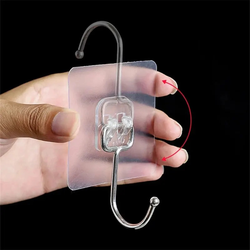 Large Self-Adhesive Wall Hook | Heavy-Duty Transparent PVC & Stainless Steel