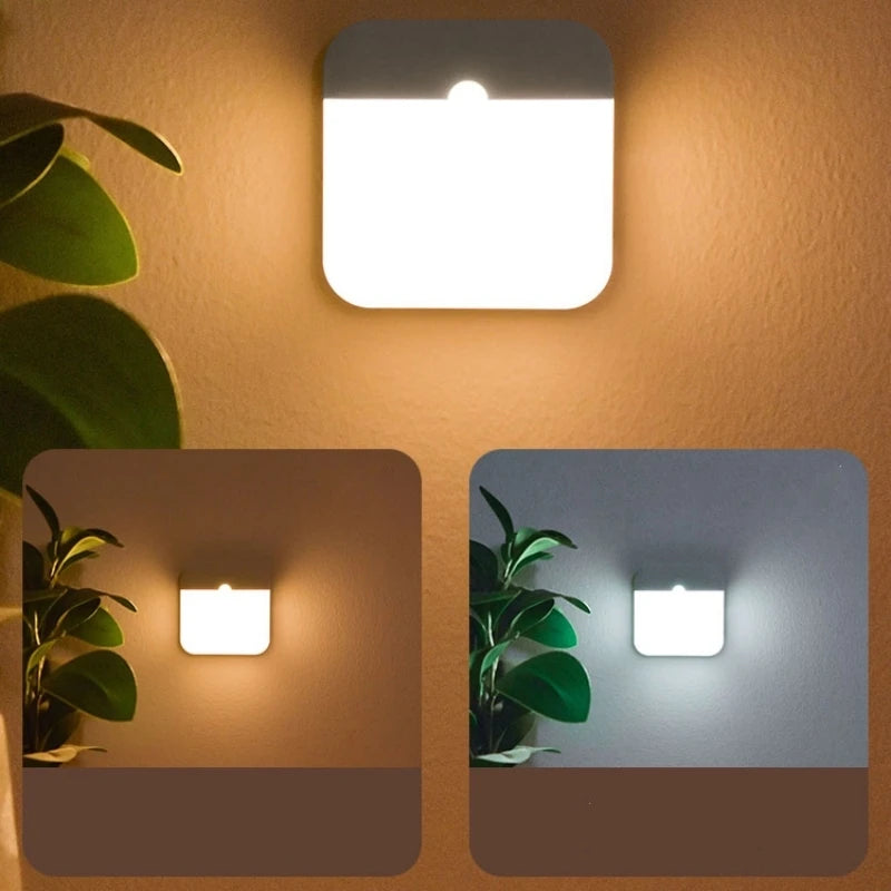Motion Sensor LED Night Light – USB Rechargeable Square Lamp