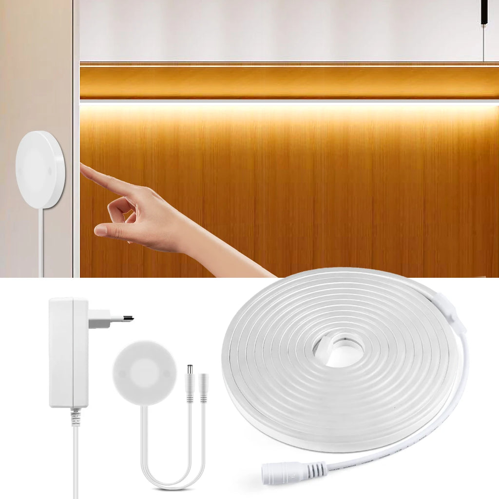 LED Neon Strip Light with Hand Scan & Touch Dimmer Switch – Waterproof Cabinet Backlight