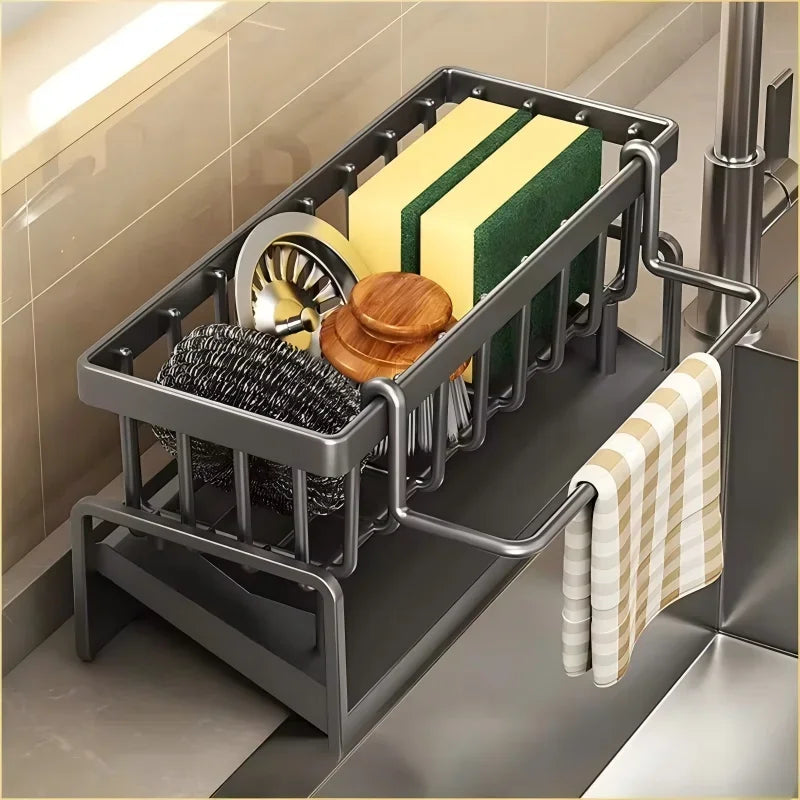 Tap-Mounted Kitchen Spice & Utensil Shelf with Drainage Rack