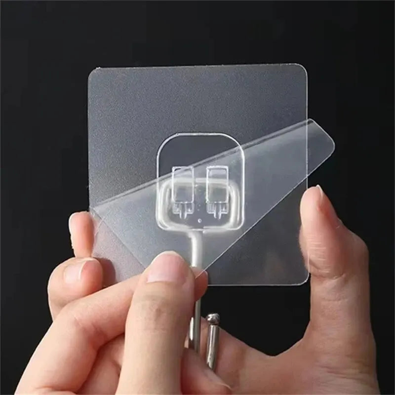 Large Self-Adhesive Wall Hook | Heavy-Duty Transparent PVC & Stainless Steel