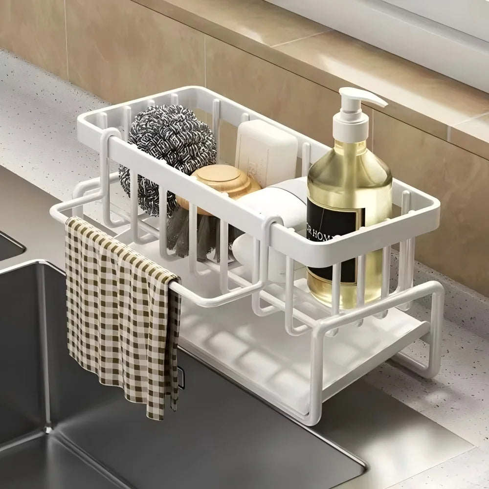 Tap-Mounted Kitchen Spice & Utensil Shelf with Drainage Rack