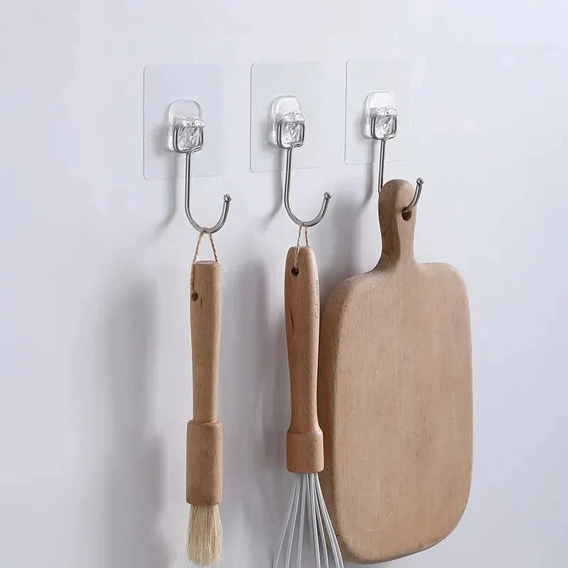 Large Self-Adhesive Wall Hook | Heavy-Duty Transparent PVC & Stainless Steel