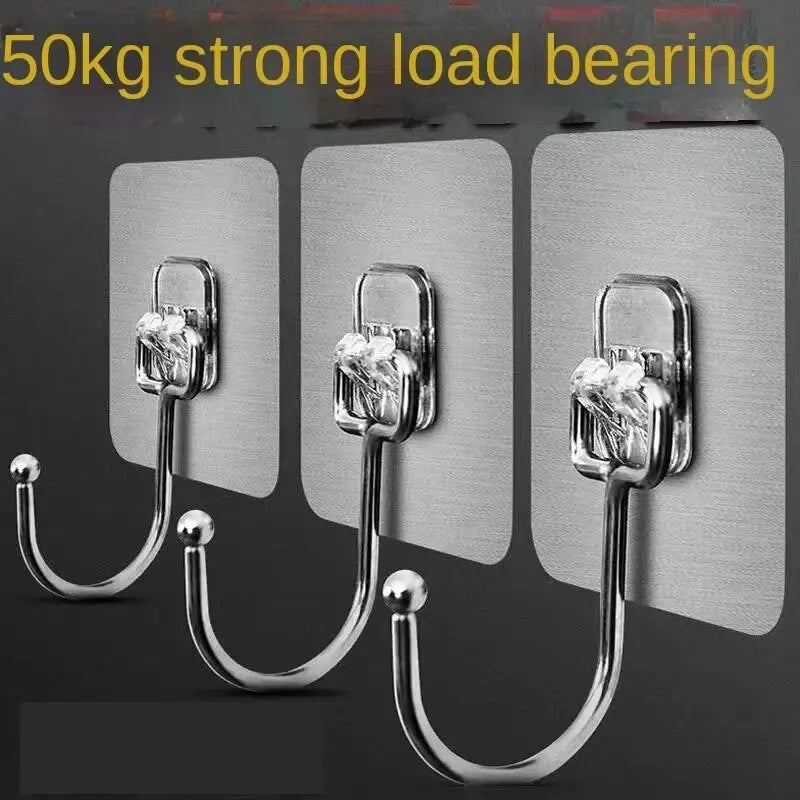 Large Self-Adhesive Wall Hook | Heavy-Duty Transparent PVC & Stainless Steel