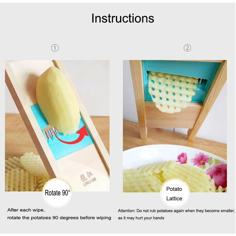 Stainless Steel Vegetable & Potato Slicer | Wavy Grater & French Fry Cutter