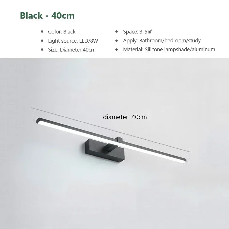 Modern LED Bathroom Mirror Wall Light — Aluminum, 3 Color Temperatures