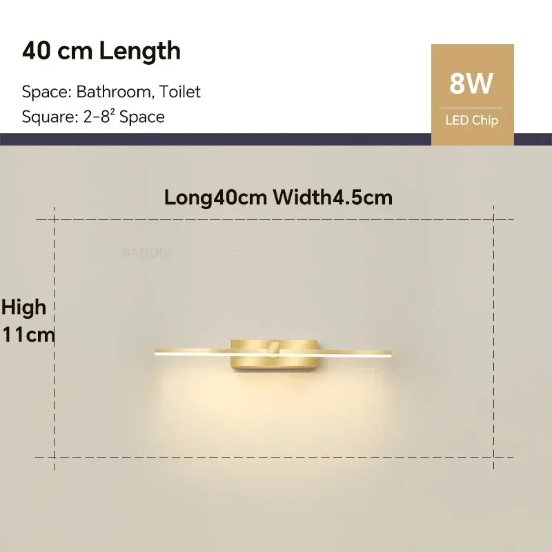 Modern LED Bathroom Mirror Wall Light — Aluminum, 3 Color Temperatures
