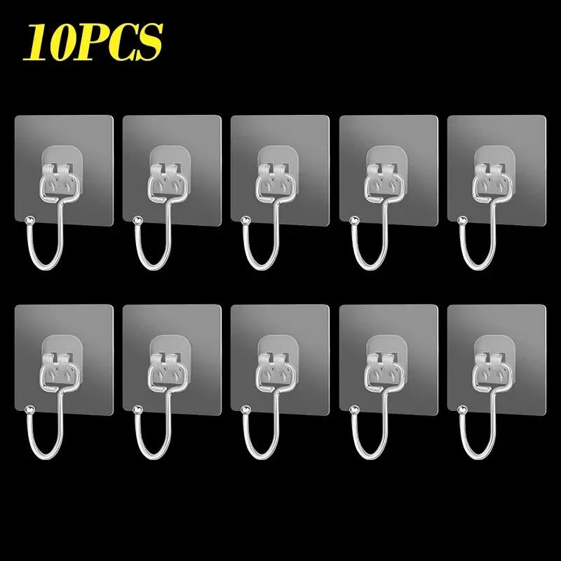 Large Self-Adhesive Wall Hook | Heavy-Duty Transparent PVC & Stainless Steel