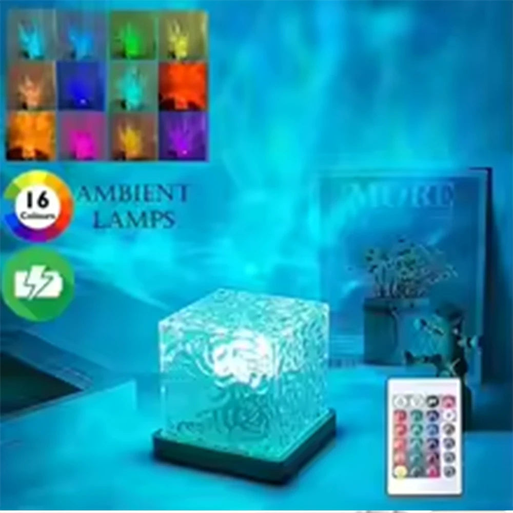 Ocean Wave Aurora Projector Night Light — 16 Colors, Remote Control & USB Rechargeable