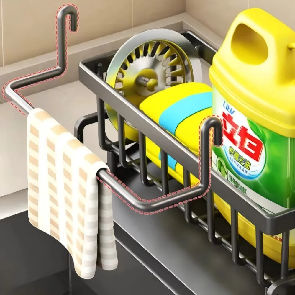 Tap-Mounted Kitchen Spice & Utensil Shelf with Drainage Rack
